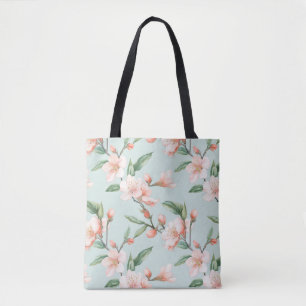 Roze perzik boom bloesem all-over-print tote bag