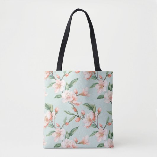 Roze perzik boom bloesem all-over-print tote bag (Voorkant)