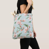 Roze perzik boom bloesem all-over-print tote bag (Dichtbij)