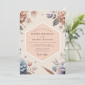 Roze Perzik Botanische Romantische Bruiloft Kaart (Staand voorkant)