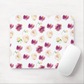 Roze Perzik Bourgondië Waterverf Bloemen Muismat (Met muis)