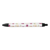 Roze Perzik Bourgondië Waterverf Bloemen Zwarte Inkt Pen (Voorkant)