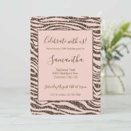 Roze Perzik Chocolade Bruine Zebraprint Glitters Kaart