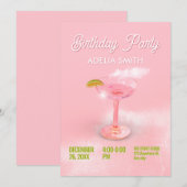 Roze perzik cocktail margarita verjaardagsfeestje kaart (Voorkant / Achterkant)