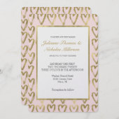 Roze Perzik en Gouden Harten Bruiloft Kaart (Voorkant / Achterkant)