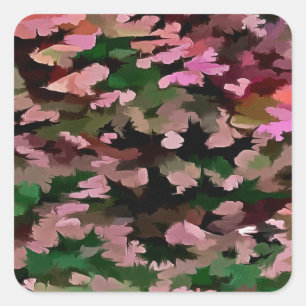 Roze, perzik en groen camouflagepatroon vierkante sticker