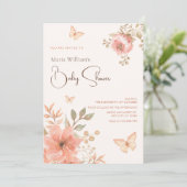 Roze perzik floral baby shower kaart (Staand voorkant)