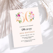 Roze perzik florals 60e verjaardag budget uitnodig