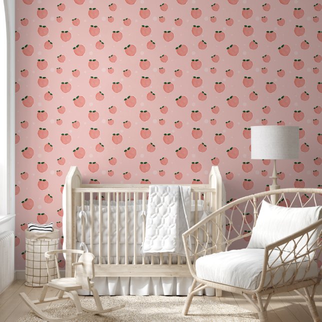 Roze perzik fruitpatroon Kinder kamer Behang (Kinderen)