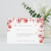  Roze, Perzik Fuzz, Waterverf bruiloft RSVP Kaartje (Staand voorkant)