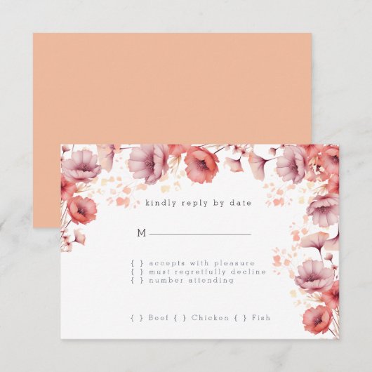  Roze, Perzik Fuzz, Waterverf bruiloft RSVP Kaartje (Voorkant / Achterkant)
