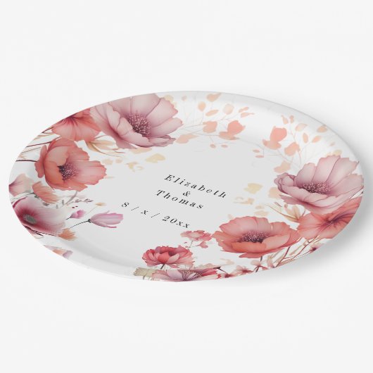  Roze, Perzik Fuzz, Waterverf Papieren Bordje (Gekanteld)