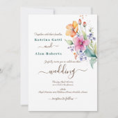 Roze perzik geel bloeit bruiloft uitnodiging (Voorkant)