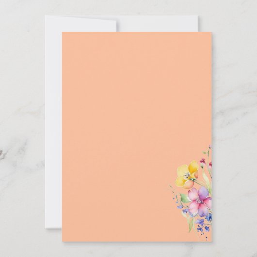 Roze perzik geel bloeit bruiloft uitnodiging (Achterkant)