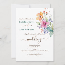 Roze perzik geel bloeit bruiloft uitnodiging