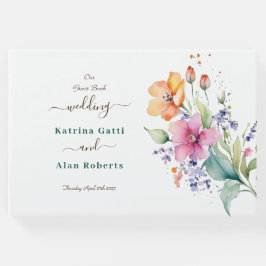 Roze perzik geel bloeit bruiloft uitnodiging gastenboek