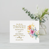 Roze perzik geel Bloemen Opslaan van de datum Foli Folie Uitnodiging Briefkaart (Staand Voorkant)