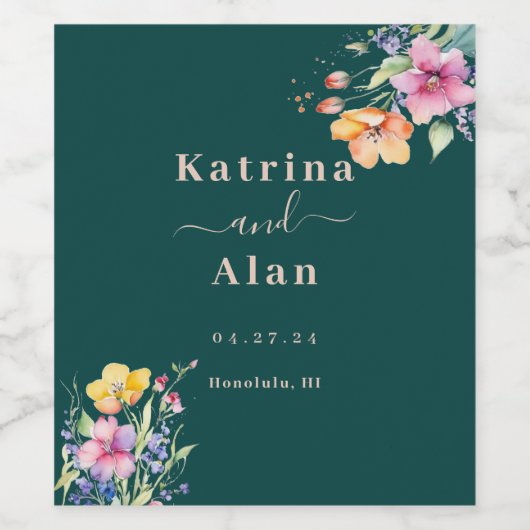 Roze Perzik Geel Blooms Wijnlabel Wijn Etiket (Enkel label)