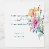 Roze Perzik Geel Blooms Wijnlabel Wijn Etiket (Enkel label)