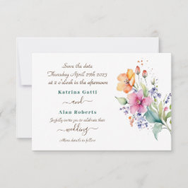 Roze Perzik Gele Bloemen Bewaar de Datumkaart Save The Date