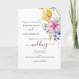 Roze Perzik Gele Bloemen Gele Gevouwen Uitnodiging