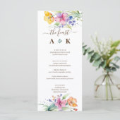 Roze Perzik Gele Bloemen Trouwmenu (Staand voorkant)