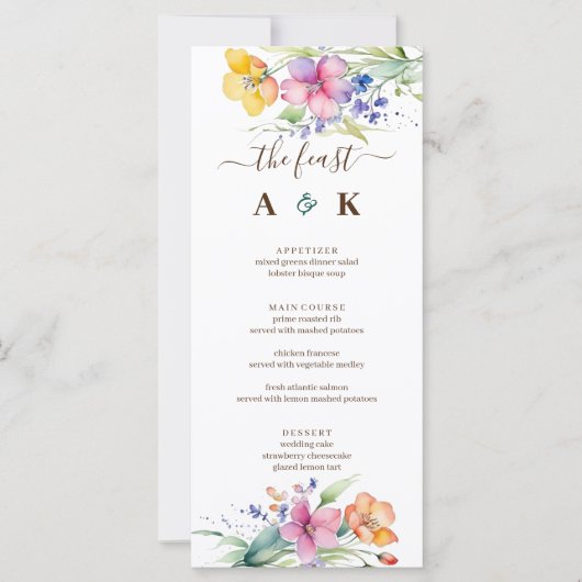 Roze Perzik Gele Bloemen Wedding Menu (Voorkant)