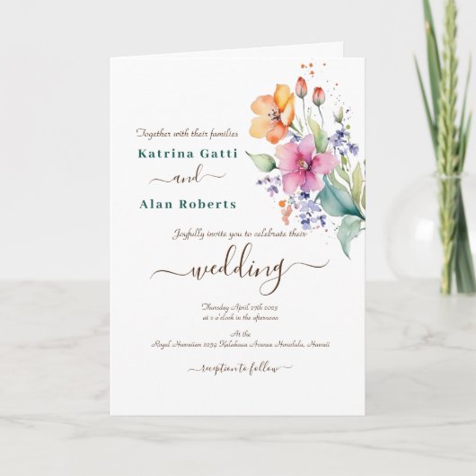 Roze Perzik Gele Bloesems Perzik Vouw Uitnodiging (Voorkant)