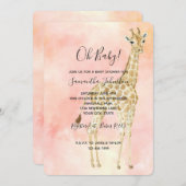 Roze Perzik Giraffe Baby Shower Kaart (Voorkant / Achterkant)