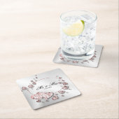 Roze perzik glanzende harten geometrisch elegant kartonnen onderzetters (Insitu)