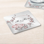 Roze perzik glanzende harten geometrisch elegant kartonnen onderzetters (Schuin)