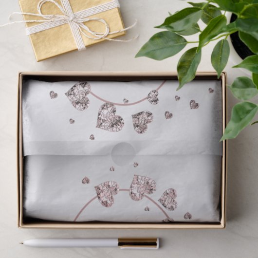 Roze Perzik Glanzende Harten Geometrisch Elegant Tissuepapier (Geschenk)