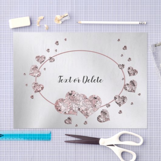 Roze Perzik Glanzende Harten Geometrisch Elegant Tissuepapier (Craft)