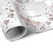 Roze perzik glanzende harten geometrische elegante cadeaupapier (Rol Hoek)