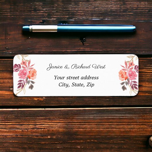 Roze Perzik Goud Bloemenkrans Aangepast adreslabel Etiket