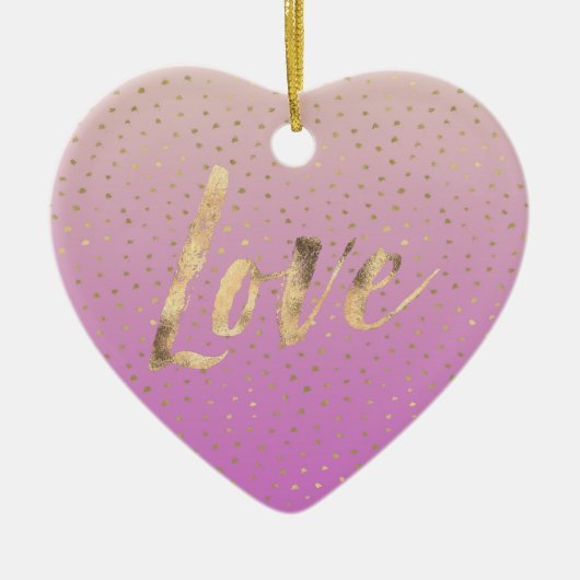Roze Perzik Goud Ombre Confetti Stippen Keramisch Ornament (Voorkant)