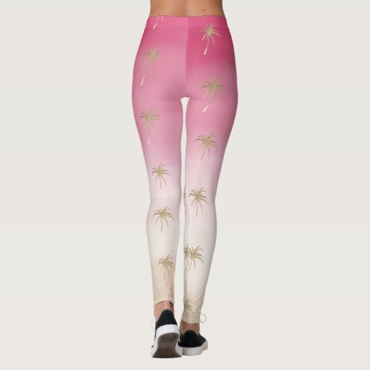 Roze perzik goud tropische palmbomen ombre leggings (Achterkant)