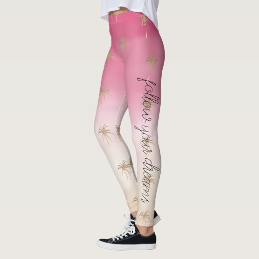 Roze perzik goud tropische palmbomen ombre leggings (Links)