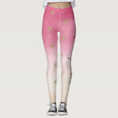 Roze perzik goud tropische palmbomen ombre leggings (Voorkant)