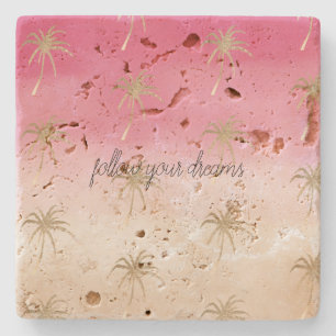 Roze perzik goud tropische palmbomen ombre stenen onderzetter