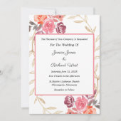 Roze Perzik Gouden Bloemenkrans Trouw Uitnodiging (Voorkant)