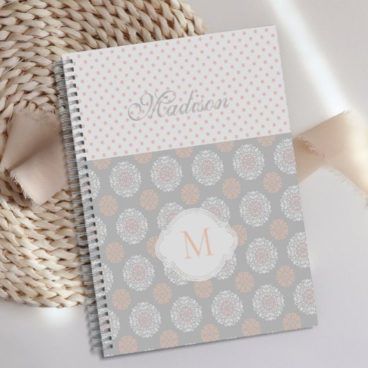 Roze Perzik Grijze Stippen Trendy Monogram Planner