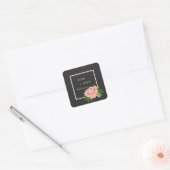 Roze & Perzik Hibiscus Bloemen Charcoal Dank u Vierkante Sticker (Envelop)