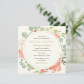 Roze Perzik Krans Bloemige Trouw Bruiloft Uitnodig Kaart (Staand voorkant)