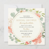 Roze Perzik Krans Bloemige Trouw Bruiloft Uitnodig Kaart (Voorkant)