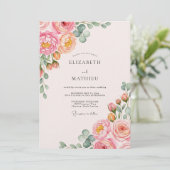 Roze & Perzik Lush Botanische Bruiloft Kaart (Staand voorkant)