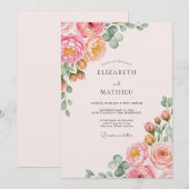 Roze & Perzik Lush Botanische Bruiloft Kaart (Voorkant / Achterkant)