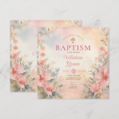 Roze Perzik Meisje Waterverf Doop Kruis Bloemen Kaart (Voorkant / Achterkant)