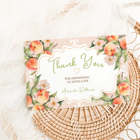 Roze perzik met bloemen Baby shower Boek Aanvraag Bedankkaart