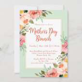 Roze Perzik Mint Bloemrijke Moederdag Brunch Kaart (Voorkant)